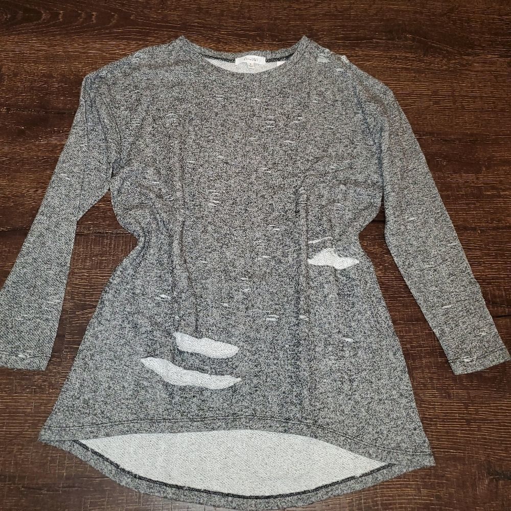 Distressed Black/ Grey sweatshirt dress/tunic top